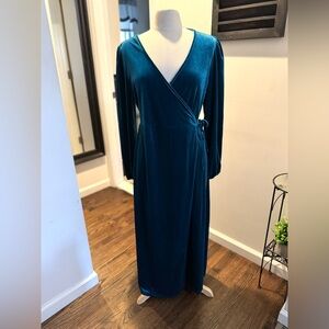 Teal Long Sleeve Wrap Dress
